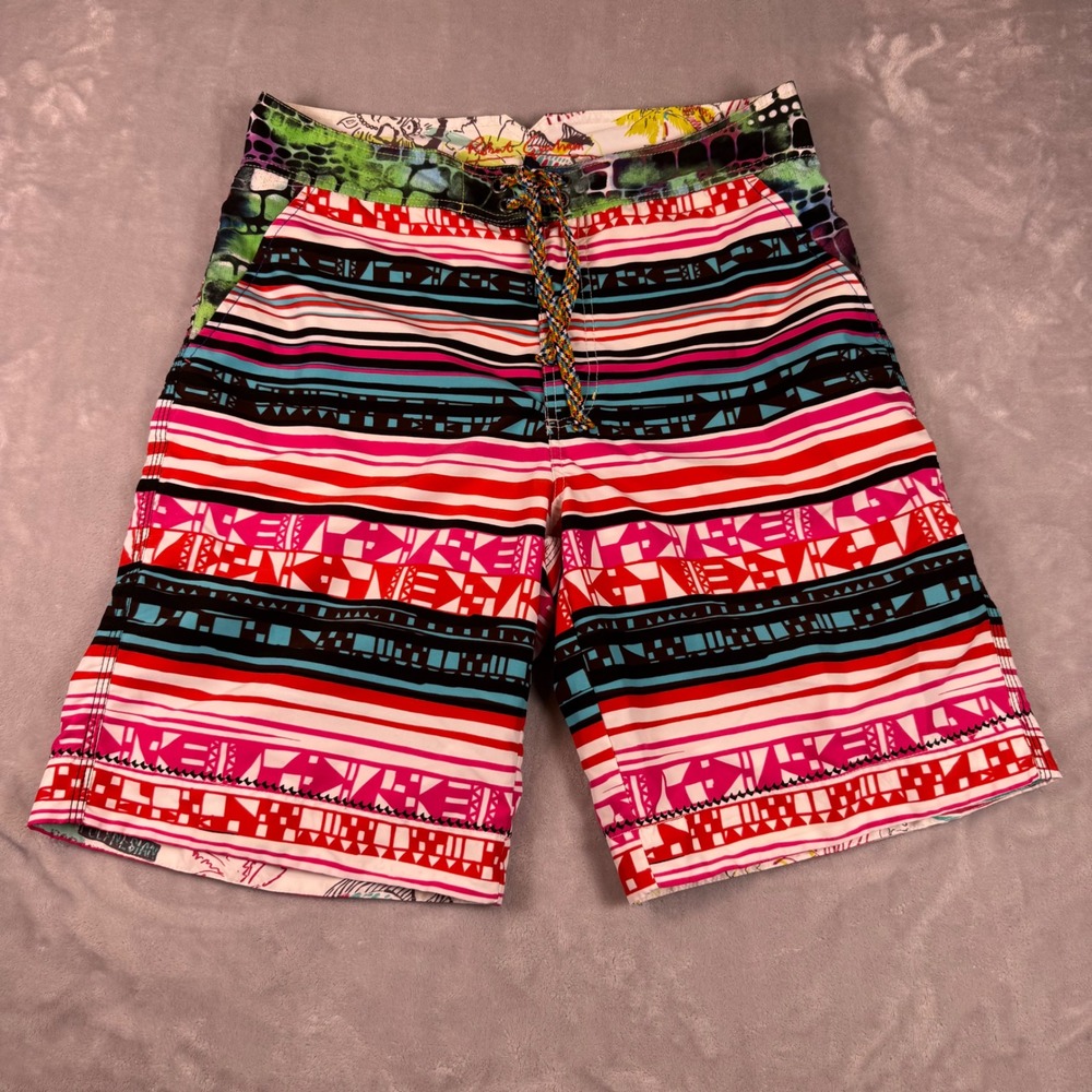 Robert Graham Mens 32 Swim Trunks Multicolor Geometric Striped Board Shorts*